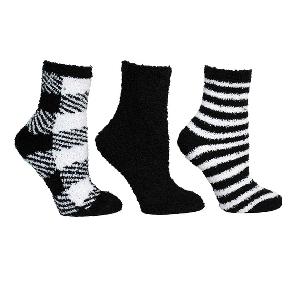 3 Pack BETSEY JOHNSON Black White Plaid Cozy Socks - Picture 2 of 7
